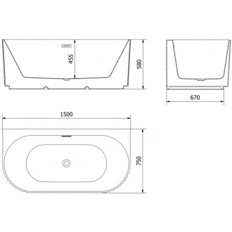 Voľne stojaca závesná vaňa Mexen Sella s drážkovaným povrchom 150 x 75 cm, lesklá biela, prepad kartáčovaný zlatý - 52711507500-55