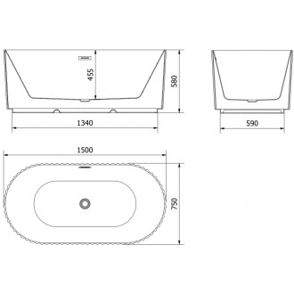 Voľne stojaca vaňa Mexen Paola s drážkovaným povrchom 150 x 75 cm, lesklá biela, prepad z kartáčovanej medi - 52721507500-65