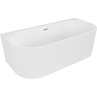Voľne stojaca závesná vaňa Mexen Sella s drážkovaným povrchom 150 x 75 cm, lesklá biela, prepad kartáčovaný nikel - 52711507500-97