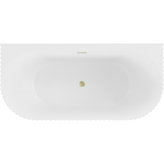 Voľne stojaca závesná vaňa Mexen Sella s drážkovaným prepadom 150 x 75 cm, matná biela, prepad kartáčovaný zlatý - 52711507501-55