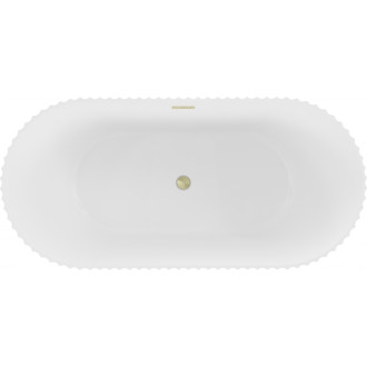 Voľne stojaca vaňa Mexen Paola s drážkovaným povrchom 150 x 75 cm, matná biela, prepad kartáčovaný zlatý - 52721507501-55