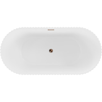 Voľne stojaca vaňa Mexen Paola s drážkovaným prepadom 150 x 75 cm, matná biela, ružovo-zlatý prepad - 52721507501-60
