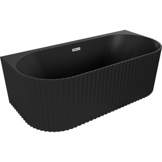Voľne stojaca závesná vaňa Mexen Sella s drážkovaným prepadom 150 x 75 cm, matná čierna, chrómový prepad - 52711507571-01