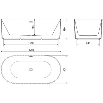 Voľne stojaca vaňa Mexen Paola s drážkovaným prepadom 170 x 80 cm, matná čierna, zlatý prepad - 52721708071-50