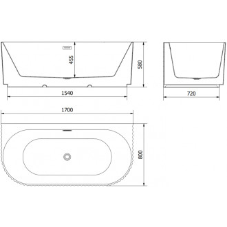 Voľne stojaca závesná vaňa Mexen Sella s drážkovaným prepadom 170 x 80 cm, matná čierna, zlatý prepad - 52711708071-50