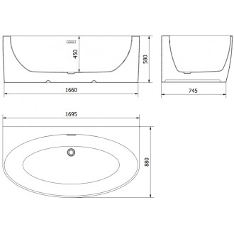 Voľne stojaca závesná vaňa Mexen Bruna 170 x 88 cm, lesklá biela, prepad kartáčovaný zlatý - 52731708800-55