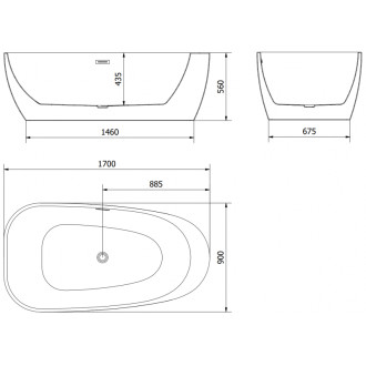 Voľne stojaca vaňa Mexen Giada 170 x 90 cm, lesklá biela, prepad z kartáčovanej medi - 52741709000-65