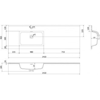 Mexen Otis ľavé zapustené umývadlo 141 x 46,5 cm, biely lesk - 25181400L