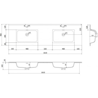 Dvojité zapustené umývadlo Mexen Otis 161 x 46,5 cm, matná biela - 25181601D
