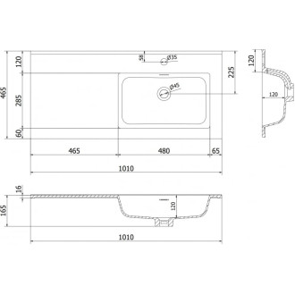 Mexen Otis pravé zapustené umývadlo 101 x 46,5 cm, matná čierna - 25181071P