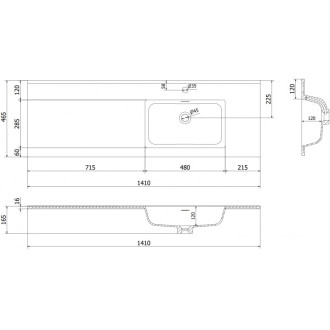 Mexen Otis pravé zapustené umývadlo 141 x 46,5 cm, matná čierna - 25181471P