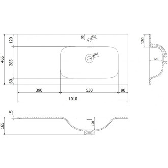 Vstavané umývadlo Mexen Vela pravé 101 x 46,5 cm, lesklá biela - 25231000P