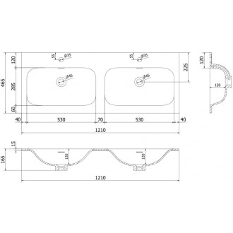 Dvojité zapustené umývadlo Mexen Vela 121 x 46,5 cm, lesklá biela - 25231200D