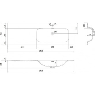 Vstavané umývadlo Mexen Vela pravé 141 x 46,5 cm, lesklá biela - 25231400P