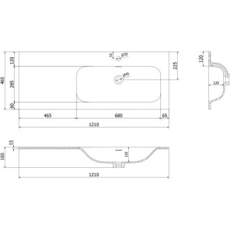Vstavané umývadlo Mexen Vela pravé 121 x 46,5 cm, matná biela - 25231201P