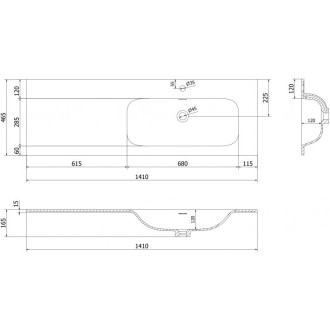 Vstavané umývadlo Mexen Vela pravé 141 x 46,5 cm, matná biela - 25231401P