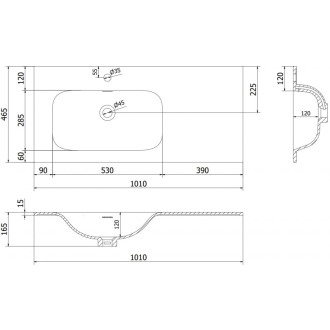 Ľavé zapustené umývadlo Mexen Vela 101 x 46,5 cm, matná čierna - 25231071L