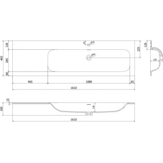 Vstavané umývadlo Mexen Vela pravé 161 x 46,5 cm, matná čierna - 25231671P