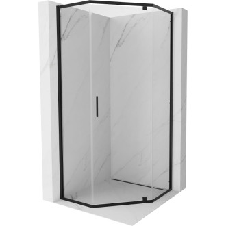 Sprchovací kút Mexen Exo päťuholníkový výklopný 100 x 100 cm, priehľadný, čierny - 812-100-100-70-00