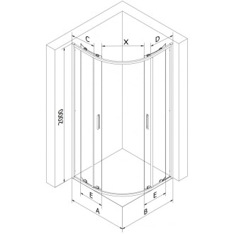 Mexen Exo polkruhový asymetrický posuvný sprchovací kút 100 x 90 cm, priehľadný, chróm - 8132-100-090-01-00