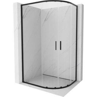 Mexen Exo polkruhový asymetrický posuvný sprchovací kút 90 x 80 cm, priehľadný, čierny - 8132-090-080-70-00