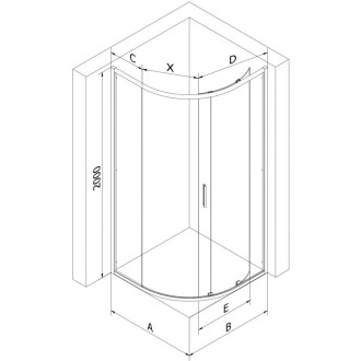 Mexen Exo polkruhový asymetrický posuvný sprchovací kút 100 x 80 cm, priehľadný, čierny - 8131-100-080-70-00