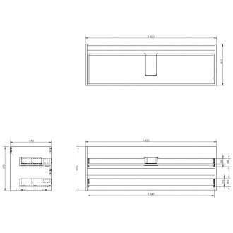 Korpus umývadlovej skrinky Mexen Box-A 140 cm, 2 zásuvky, matný grafit - 91AX0-1400-470-2-66