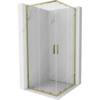Mexen Exo štvorcový posuvný sprchovací kút 80 x 80 cm, priehľadný, zlatý - 8111-080-080-50-00
