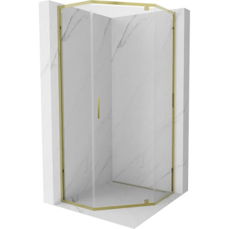 Sprchovací kút Mexen Exo päťuholníkový výklopný 90 x 90 cm, priehľadný, zlatý - 812-090-090-50-00