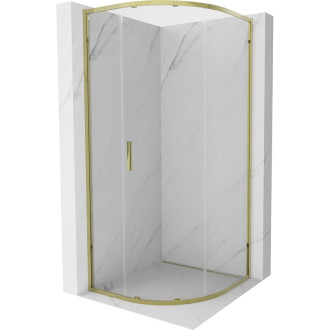 Mexen Exo polkruhový posuvný sprchovací kút 80 x 80 cm, priehľadný, zlatý - 8131-080-080-50-00