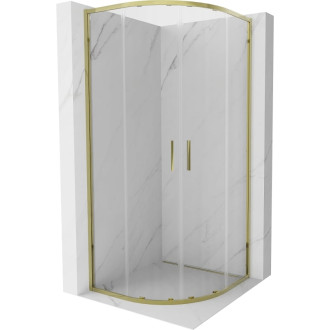 Mexen Exo polkruhový posuvný sprchovací kút 90 x 90 cm, priehľadný, zlatý - 8132-090-090-50-00