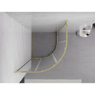 Mexen Exo polkruhový posuvný sprchovací kút 90 x 90 cm, priehľadný, zlatý - 8132-090-090-50-00