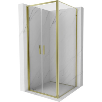 Sprchovací kút Mexen Exo s výklopným mechanizmom 100 x 100 cm, priehľadný, zlatý - 814-100-100-50-00