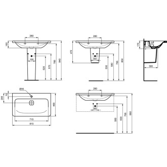 Ideal Standard TONIC II K083901 umyvadlo 80x49 bez přepadu