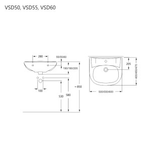 Umyvadlo s otvorem pro baterii 60 cm