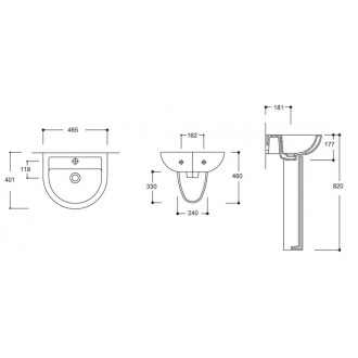 Nástěnné umyvadlo COMPACT 45 - Včetně, Bez sloupu