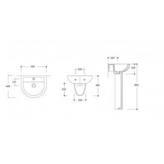 Nástěnné umyvadlo COMPACT 55 - Bez, Včetně sloupu