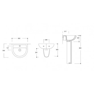 Nástěnné umyvadlo COMPACT 60 - Včetně, Bez sloupu