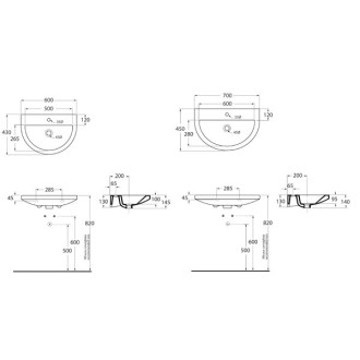 Nástěnné umyvadlo THIN 70 × 45 cm - 700 x 450 x 140 mm