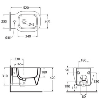 Závěsný bidet GLAZE 52 × 36 cm - Bez upevňovací sady