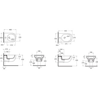 Závěsný bidet NUVOLA - Bez upevňovací sady, 550 x 350 x 245 mm
