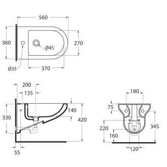 Závěsný bidet THIN 56 × 36 cm
