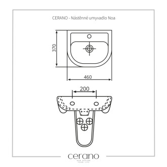 CERANO - Nástenné umývadlo Noa - biela lesklá - 46x37 cm