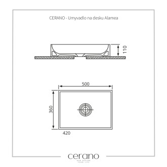 CERANO - Umývadlo keramické Alamea - na dosku - čierna matná - 50x36 cm
