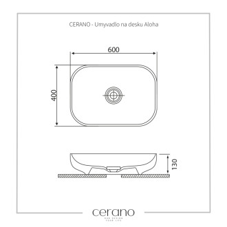 CERANO - Umývadlo keramické Aloha - na dosku - biela lesklá - 60x40 cm