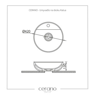 CERANO - Umývadlo keramické Kalua - na dosku - biela lesklá - ⌀ 42 cm