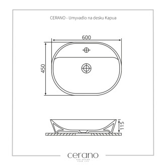 CERANO - Umývadlo keramické Kapua - na dosku - biela lesklá - 60x45 cm