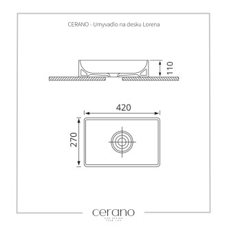 CERANO - Umývadlo keramické Lorena - na dosku - biela lesklá - 42x27 cm