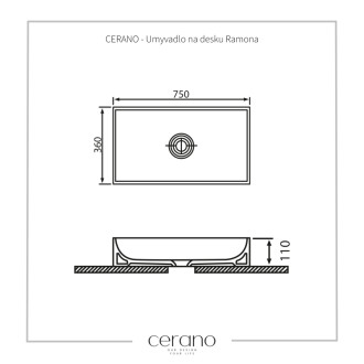 CERANO - Umývadlo keramické Ramona - na dosku - biela lesklá - 75x36 cm
