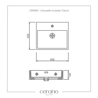 CERANO - Umývadlo keramické Toluca - na dosku - biela lesklá - 50x42 cm